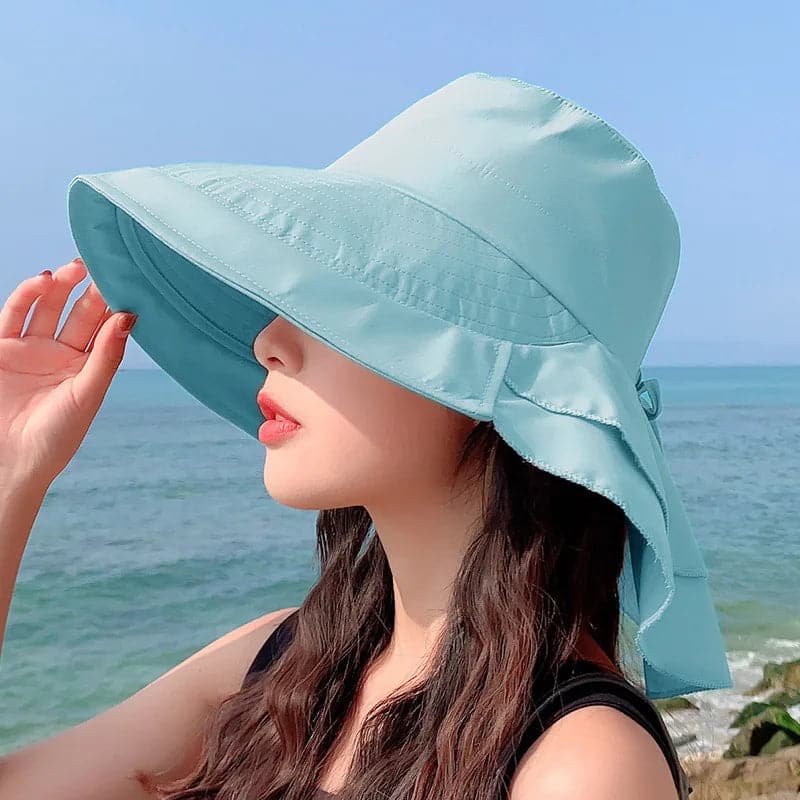 Sparsil Women's Summer Hat for The Sun Wide Brim UV Neck Protection Solar Beach Hats Foldable Ponytail Travel Sun Panama Caps - Boutique Beauté Santé 