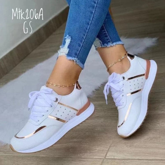 Sneakers Women Shoes Lace-Up Running Shoes Autumn Spring Leather Patchwork Female Casual Shoes Women's Vulcanized - Boutique Beauté Santé 