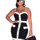 New Summer Women Dress 2024 Sexy Patchwork Button Bandage 2 Pieces Set Elegant Women Clothing Set Skirt Suit