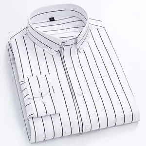 New Men's Stretch Anti-Wrinkle Striped Shirt, Formal Business Dress Shirt for Man Long Sleeve Slim Fit Casual Plaid Shirts S-5XL