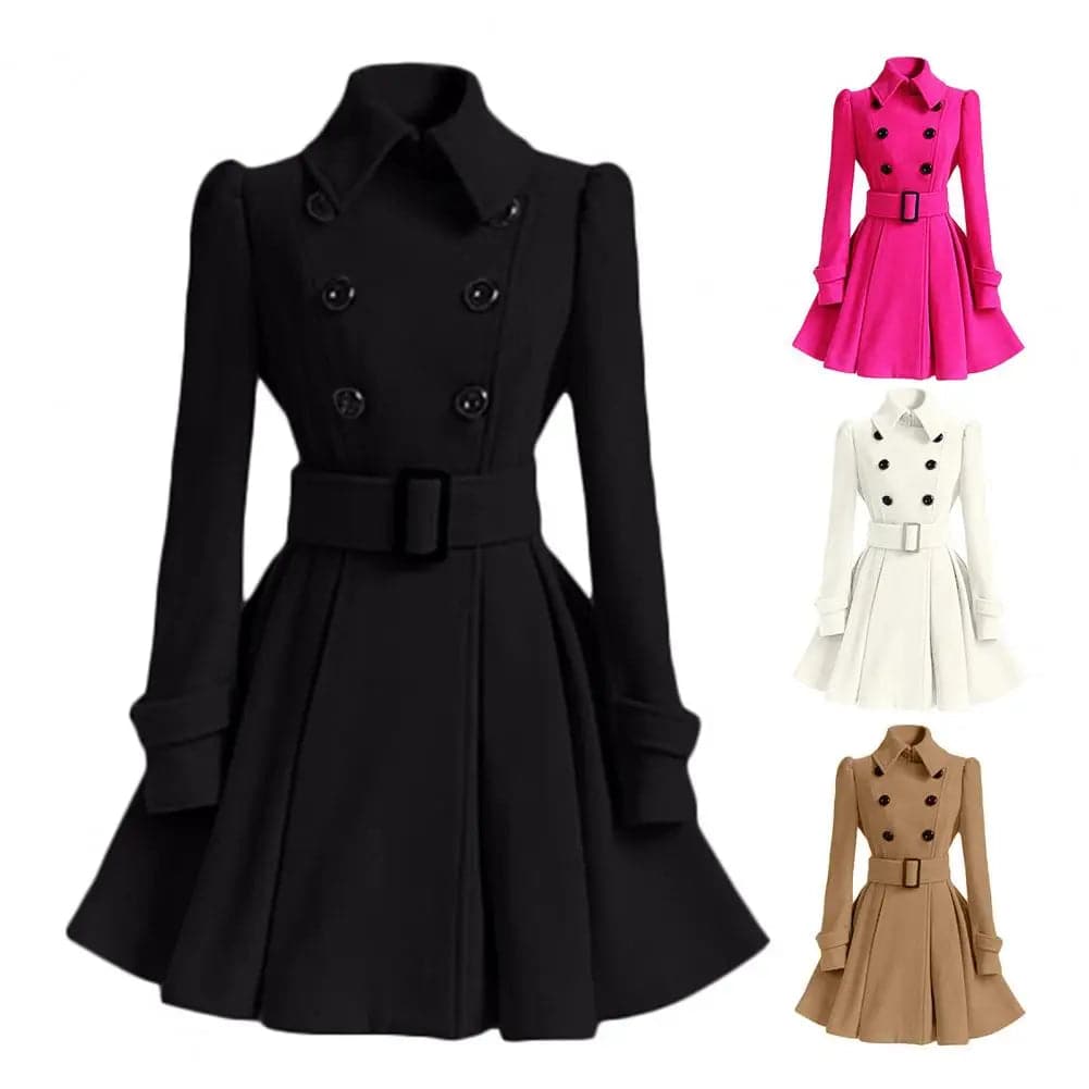 S-XXL New Fashion Classic Winter Thick Coat Europe Belt Buckle Trench Coats Double Breasted Outerwear Casual Ladies Dress Coats - Boutique Beauté Santé 