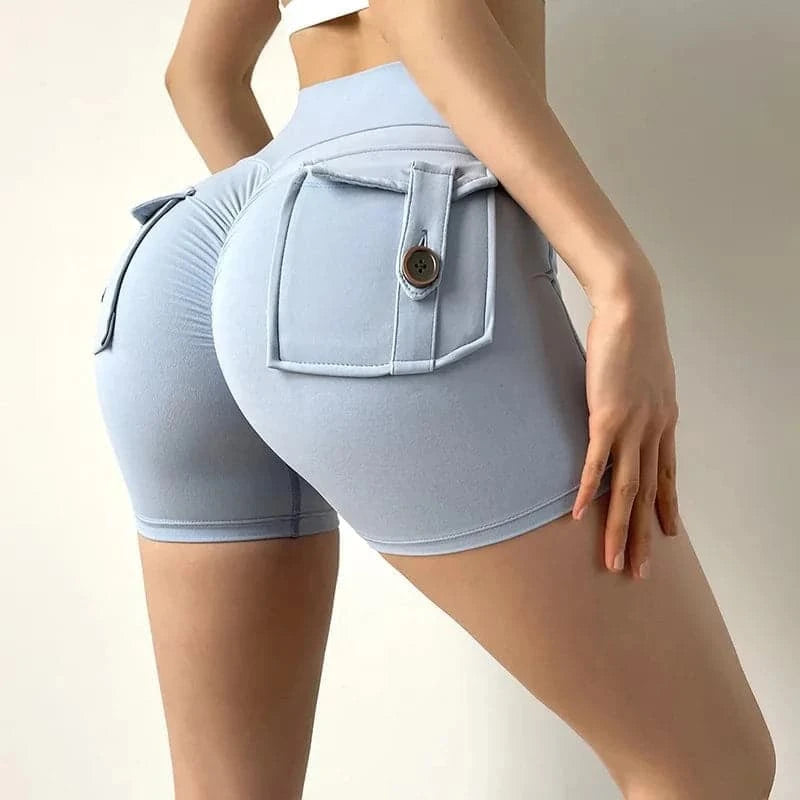 TRY TO BN Women Sport Shorts Pockets Gym Sexy High Waist Workout Push Up Booty Scrunch Biker Shorts Pants Fitness Cycling Tights