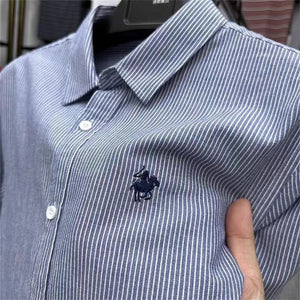 High Quality Men's Shirts 2024Spring New 100%Cotton Stripe Spur Embroid Shirts Korean Business Fashion Long Sleeve Men's Wear