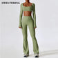 2 Pieces Women Tracksuit Yoga Set Workout Sportswear Gym Clothing Fitness Long Sleeve Crop Top High Waist Leggings Sports Suits - Boutique Beauté Santé 