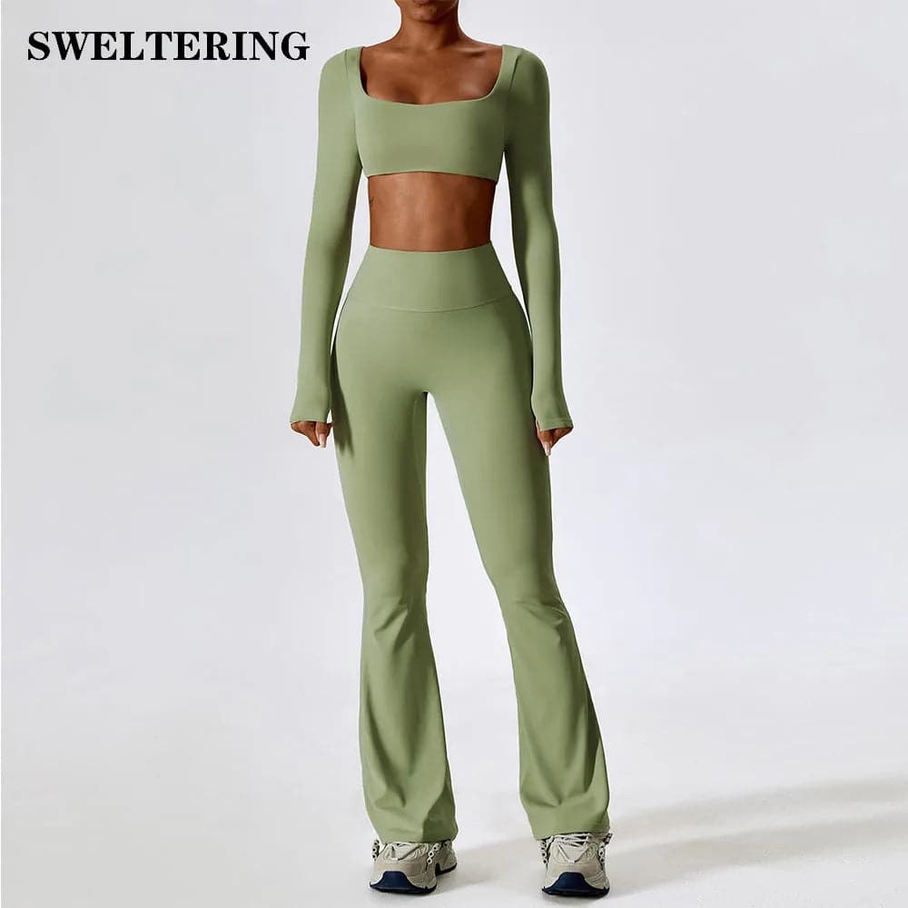 2 Pieces Women Tracksuit Yoga Set Workout Sportswear Gym Clothing Fitness Long Sleeve Crop Top High Waist Leggings Sports Suits - Boutique Beauté Santé 