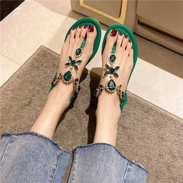 2024 New arrived Summer Flats Sandals Women Crystal Clip Toe Slippers Trend Luxury Brand Ladies Shoes Beach Causal Slides - Boutique Beauté Santé 