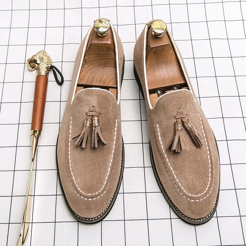 Spring and Autumn Loafers Men's Slip-on Light Blue Tassel Fashion Suede Men's Shoes Thick Bottom Pointed Toe Designer Men Shoes - Boutique Beauté Santé 