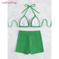 LKF 2024 Beach Split Swimsuit Women's 3D Stripe Chest Bracelet Bracelet Bra Flat Angle Shorts Strap Bikini Two Piece Set