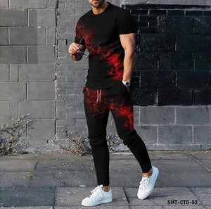 Dotted graffiti pattern 3D printing fashion short sleeved T-shirt and pants two-piece men's clothing set