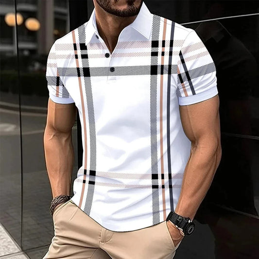 New Hot Selling Men Polo Shirt Stripe Printing Turn down Collar Button Top Short Sleeve Summer Casual Men's Clothing Polo Shirts - Boutique Beauté Santé 