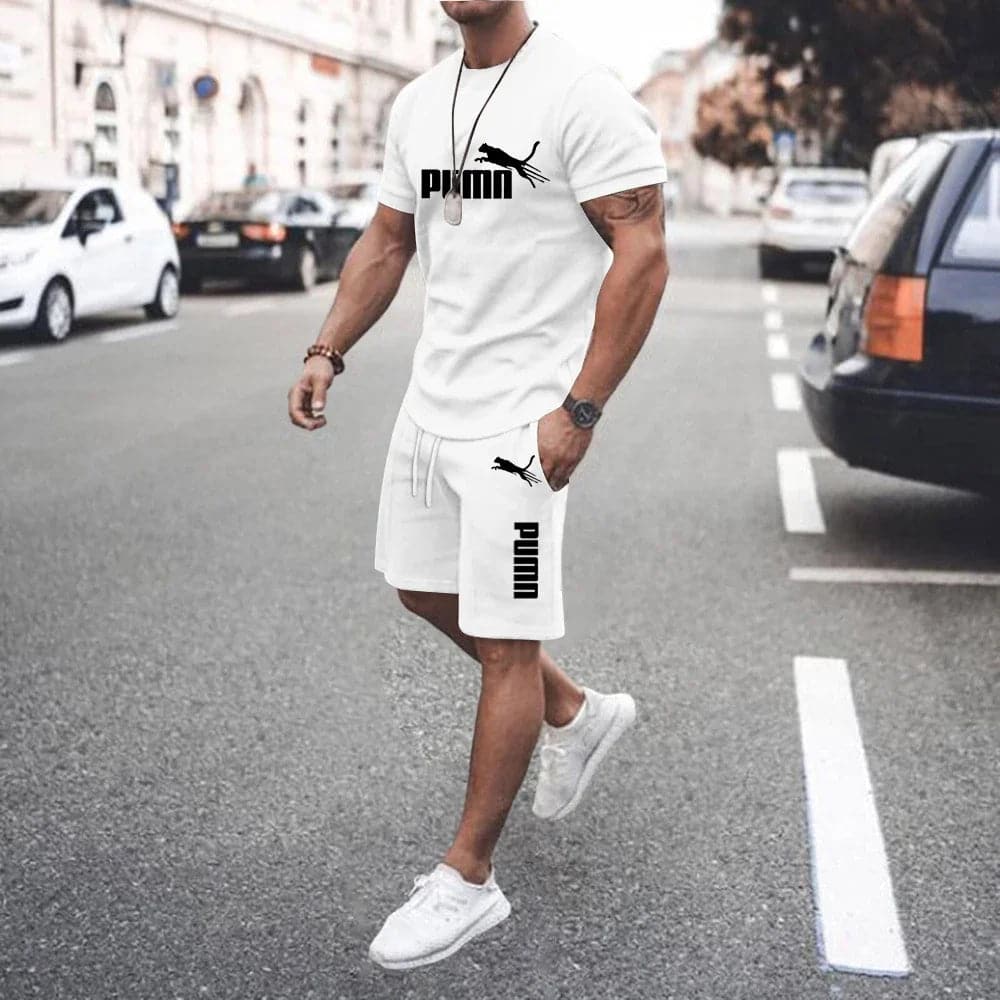 2024 New Summer Men's clothing short-sleeved T-shirt + five-point shorts 2-piece set tracksuit fashion jogging casual Men's sets - Boutique Beauté Santé 