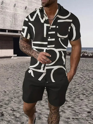 Men Shirt Sets 3d Printed Retro Floral Short Sleeve