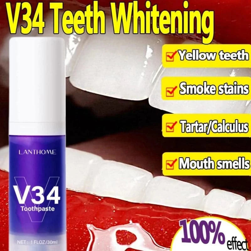 V34 Pro Smile Removal Plaque Stain Purple Corrector Teeth Whitening Toothpaste Enamel Care Easy Reduce Yellowing Oral Clean Care