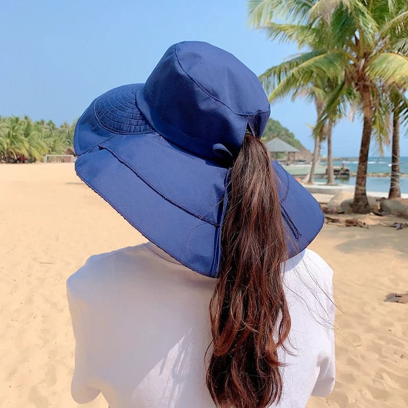 Sparsil Women's Summer Hat for The Sun Wide Brim UV Neck Protection Solar Beach Hats Foldable Ponytail Travel Sun Panama Caps - Boutique Beauté Santé 