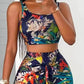 Two Piece Sets Womens Outifits 2024  Summer Fashion Tropical Print U-Neck Sleeveless Crop Tank Top & Casual Skinny Midi Skirt Set - Boutique Beauté Santé 