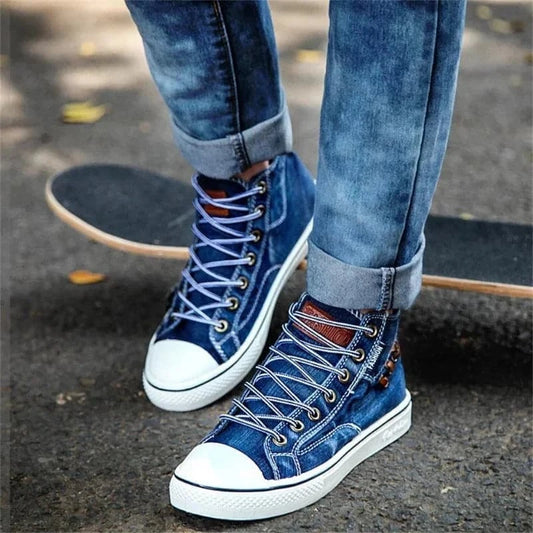 High Top Canvas Denim Sneakers Women 2024 b Ladies Round Toe Lace Up Casual Flat Running Walking Spring Classic Sport Shoe