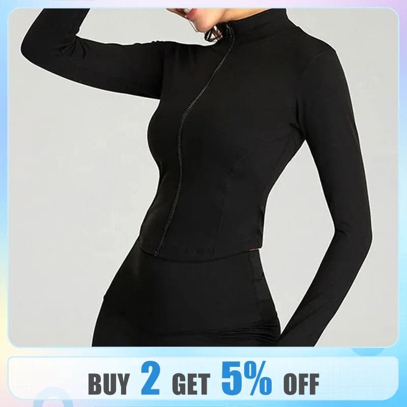 Women's Tracksuit Jacket Slim Fit Long Sleeved Fitness Coat Yoga Crop Tops With Thumb Holes Gym Jacket Workout Sweatshirts - Boutique Beauté Santé 