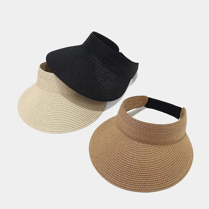 Summer Solid Sun Hat Straw Hat Foldable Top Visor Cap For Women 01 - Boutique Beauté Santé 