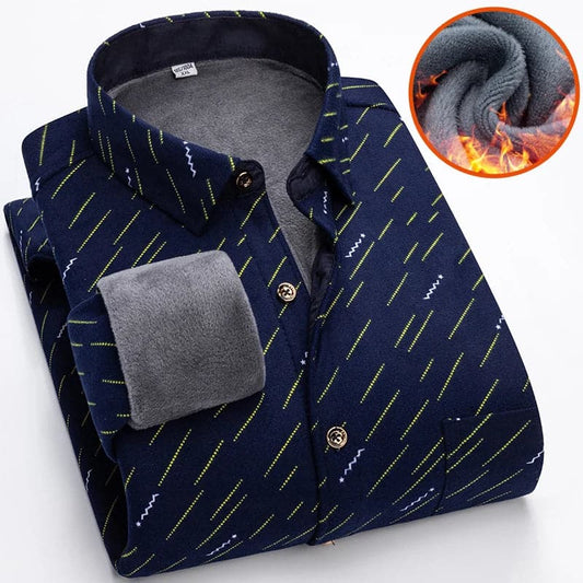 Autumn Winter Thicken Fleece Shirt Men Business Plaid Shirt Long Sleeve Warm Clothes Turn Down Collar Button Up Shirts Classic - Boutique Beauté Santé 