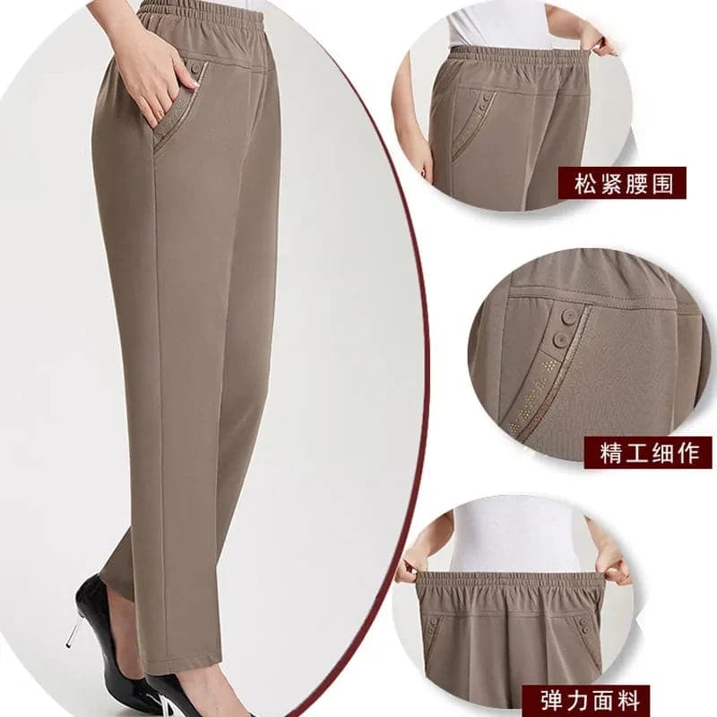 XL-7XL Large Size Women Pants Spring Summer Ice Silk Elastic Waist Female Trousers Casual Middle Aged Mother Stretch Pantalones - Boutique Beauté Santé 