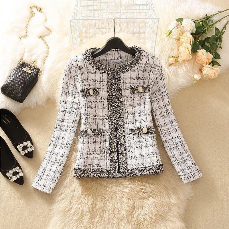 Tweed-Jacke mit Sulf-Ärmeln für Damen, schicke kleine Strickjacke, hochwertig, koreanischer Stil, eleganter Wollmantel, neue Herbstkollektion 2024