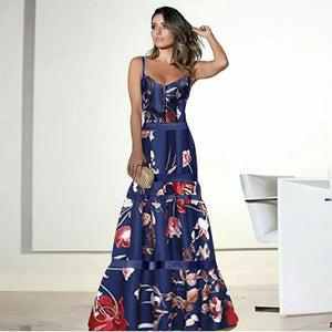 Robe de Soirée pour Femme, Tenue Éducative, Imprimé Floral Rétro, Maxi, Sangle Plissée