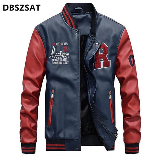 Marque Broderie Baseball Vestes Hommes Stand Moto Biker Veste En Cuir Hommes Casual Sourire Épaissir Faux Cuir Manteau M-4XL - Boutique Beauté Santé 