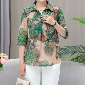 Summer Polo-Neck Fashion Printed Shirt Women's Clothing New Simplicity Casual Half Sleeve Vintage Spliced Blouse for Female