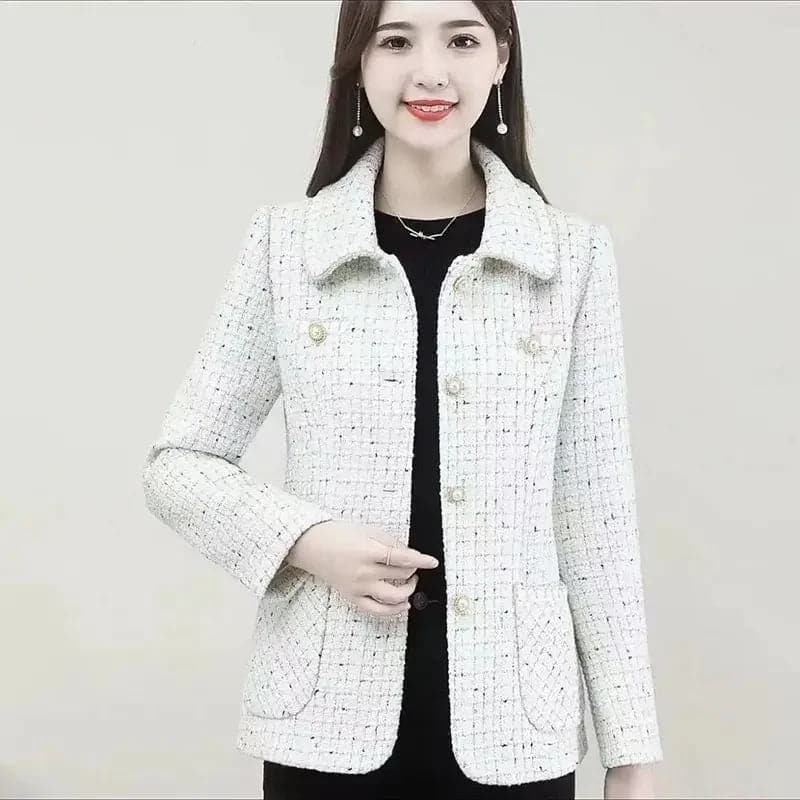 Veste courte de style Chanel pour femme, manteau imbibé, vêtements d'extérieur élégants pour mère, col carré, 6XL, haut de gamme, mode printemps et automne - Boutique Beauté Santé 