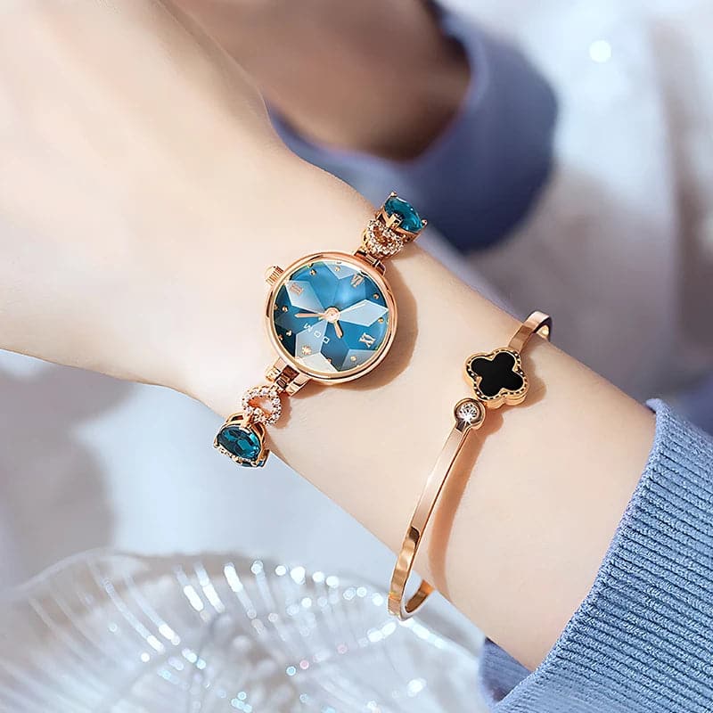 DOM 1766 Quartz Watch Women Fashion Elegant Blue Diamond Small Dial Watches Pointer Bracelet Wristwatches for Ladies Clock Gift - Boutique Beauté Santé 