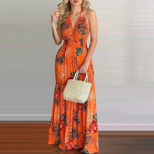 Summer Long Dress Bohemia Floral Casual Dresses Sexy Backless Halter Strapless 2024 Beach Sundress Vacation Clothes For Women