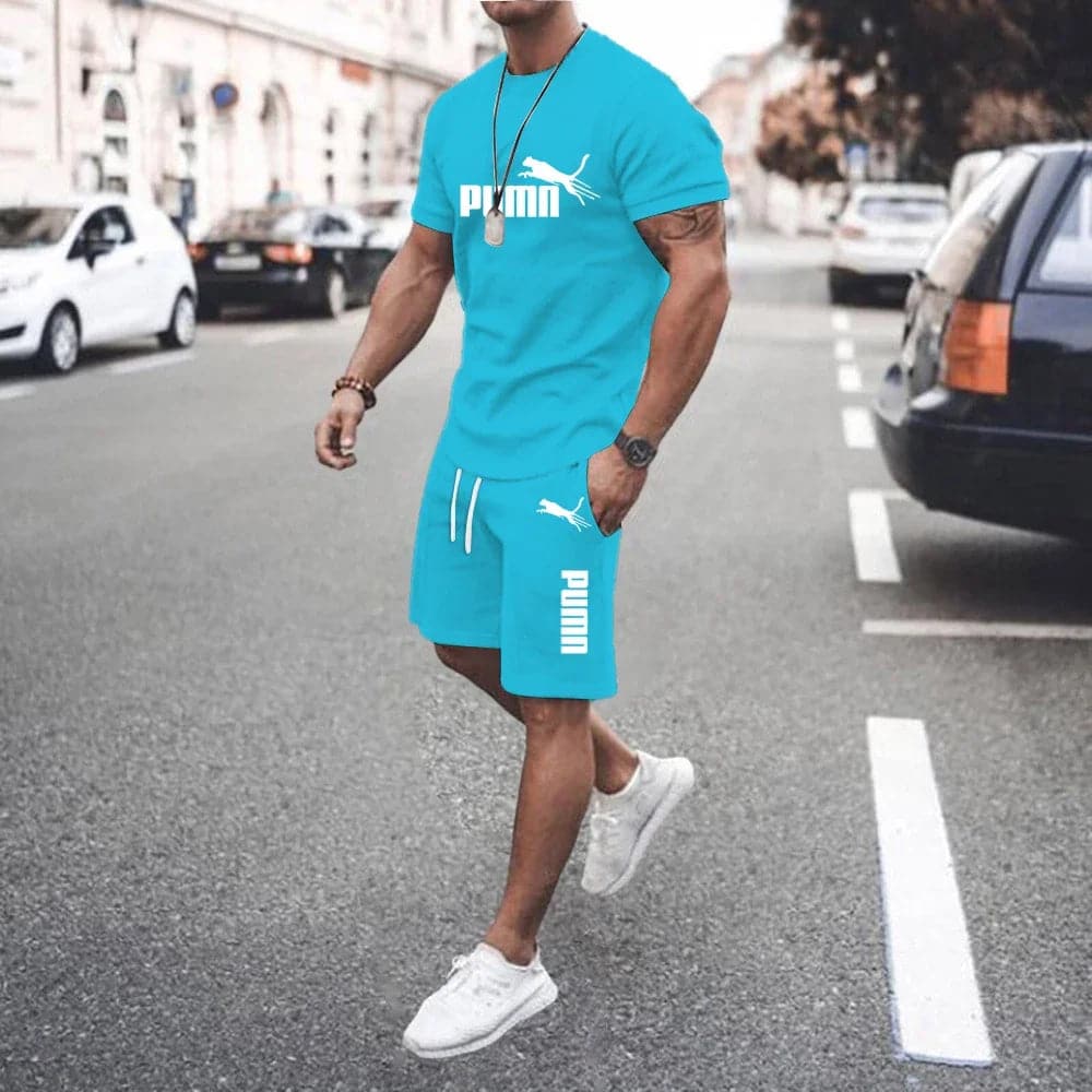 2024 New Summer Men's clothing short-sleeved T-shirt + five-point shorts 2-piece set tracksuit fashion jogging casual Men's sets - Boutique Beauté Santé 