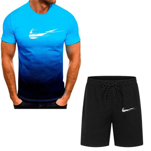 2024 New Men's Fitness Fashion Set Men's casual sportswear set Quick drying sportswear Short sleeved T-shirt+shorts 2-piece set