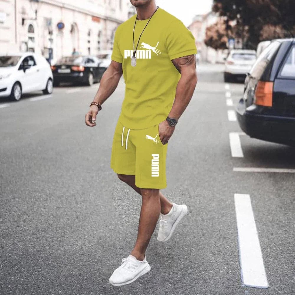 2024 New Summer Men's clothing short-sleeved T-shirt + five-point shorts 2-piece set tracksuit fashion jogging casual Men's sets - Boutique Beauté Santé 