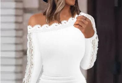 Robe sexy en dentelle blanche à épaules dénudées pour femmes, manches longues, mince, fête, club, batterie, robes pour femmes, mode, automne, hiver - Boutique Beauté Santé 