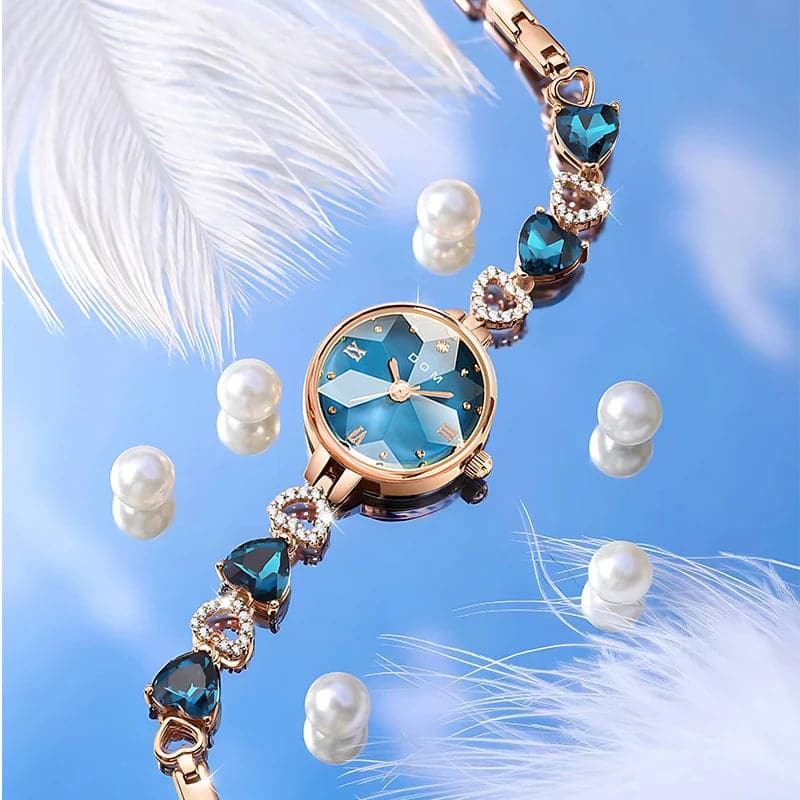 DOM 1766 Quartz Watch Women Fashion Elegant Blue Diamond Small Dial Watches Pointer Bracelet Wristwatches for Ladies Clock Gift - Boutique Beauté Santé 