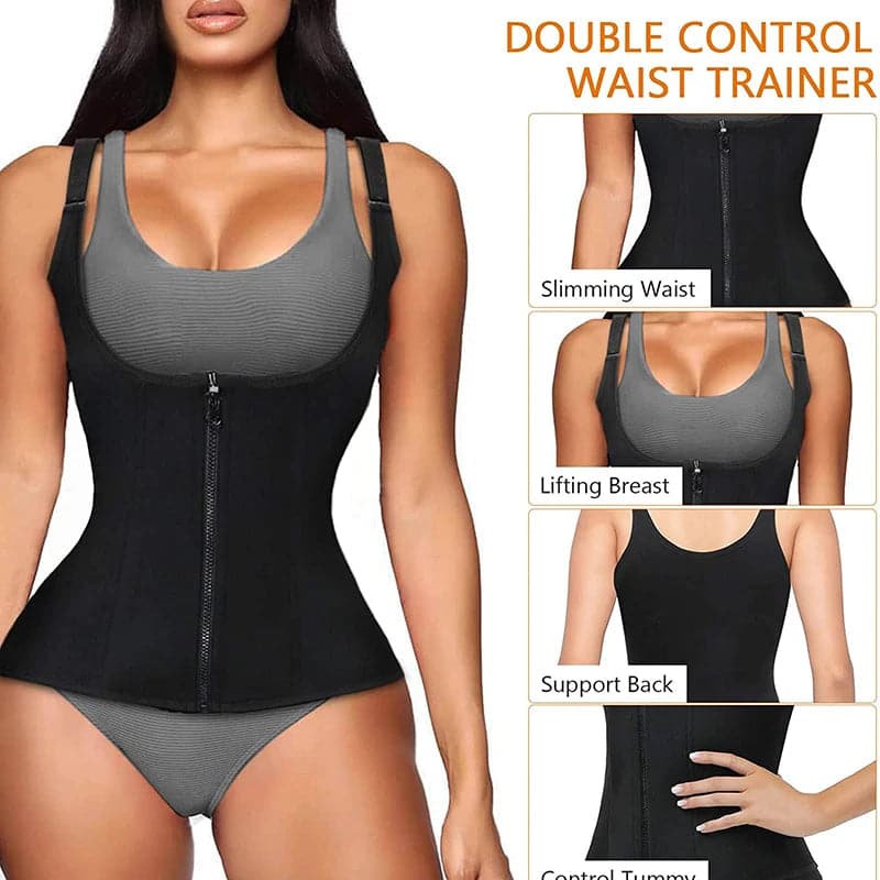 Women Waist Trainer Corset Zipper Vest Body Shaper Cincher Shapewear Slimming Belt Sports Girdle Neoprene Sauna Tank Top - Boutique Beauté Santé 