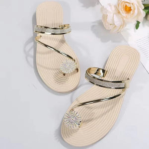 Sandals Women's Summer New Fashion Beach Sandals Rhinestone Flat Slippers Luxury Sandals Women Designers Designer Shoes