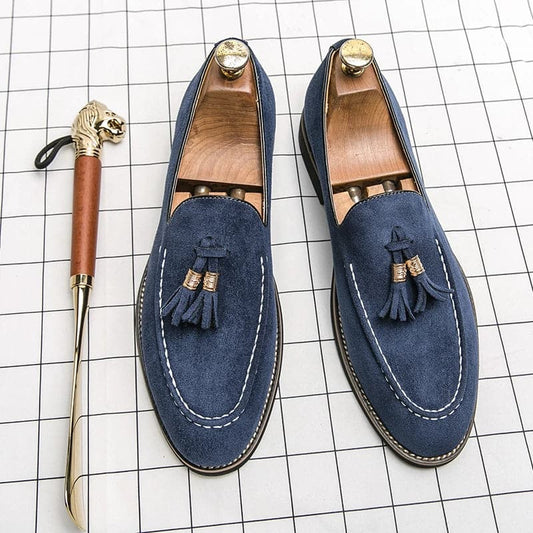 Spring and Autumn Loafers Men's Slip-on Light Blue Tassel Fashion Suede Men's Shoes Thick Bottom Pointed Toe Designer Men Shoes - Boutique Beauté Santé 