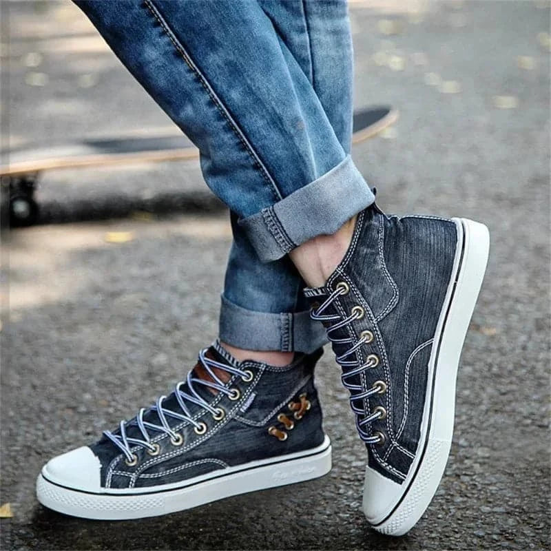 High Top Canvas Denim Sneakers Women 2024 b Ladies Round Toe Lace Up Casual Flat Running Walking Spring Classic Sport Shoe