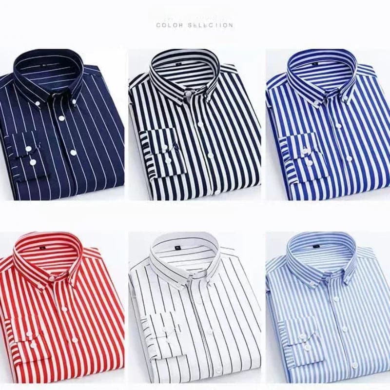 New Men's Stretch Anti-Wrinkle Striped Shirt, Formal Business Dress Shirt for Man Long Sleeve Slim Fit Casual Plaid Shirts S-5XL - Boutique Beauté Santé 