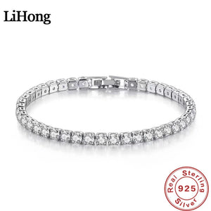 925 Sterling Silver Bracelet  Zircon Chain Bracelet For Women Fashion Simple Engagement Wedding Glamour Jewelry 4MM 17.5CM