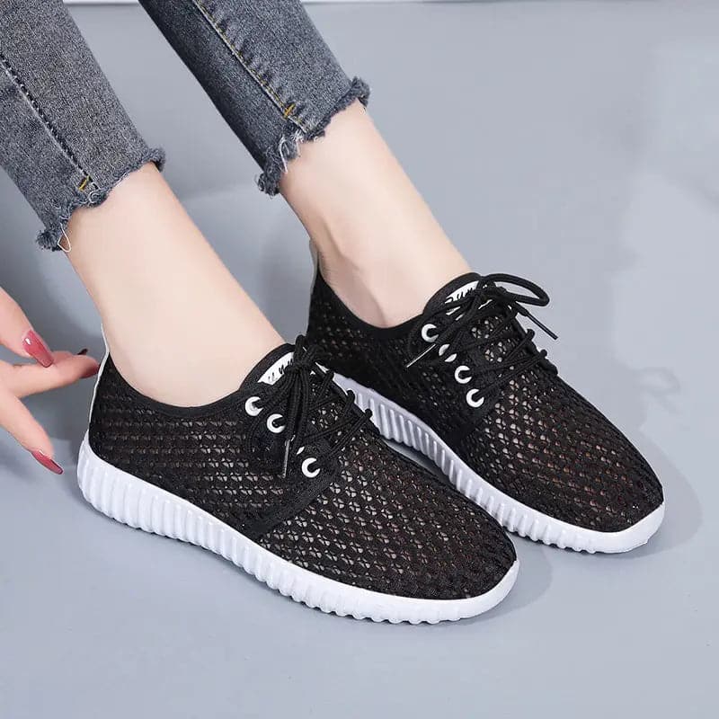 Breathable Mesh Shoes Ladies Summer Hollow Out Sports Casual Shoes Lightweight All-match Running Footwear Lace-up Sneakers Women - Boutique Beauté Santé 