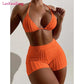 LKF 2024 Beach Split Swimsuit Women's 3D Stripe Chest Bracelet Bracelet Bra Flat Angle Shorts Strap Bikini Two Piece Set