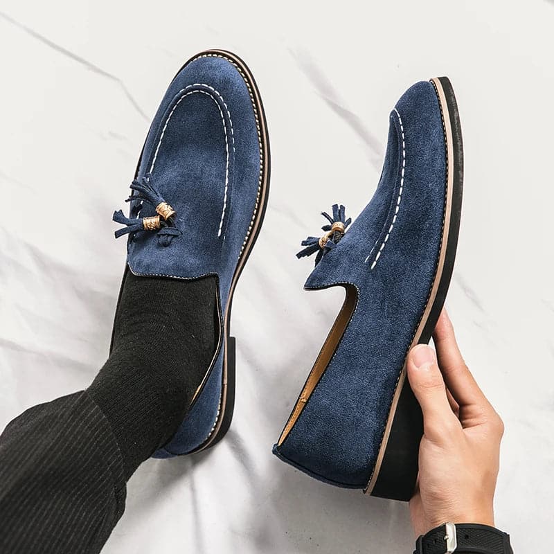 Spring and Autumn Loafers Men's Slip-on Light Blue Tassel Fashion Suede Men's Shoes Thick Bottom Pointed Toe Designer Men Shoes - Boutique Beauté Santé 