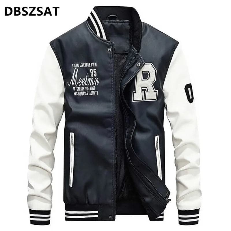 Marque Broderie Baseball Vestes Hommes Stand Moto Biker Veste En Cuir Hommes Casual Sourire Épaissir Faux Cuir Manteau M-4XL - Boutique Beauté Santé 