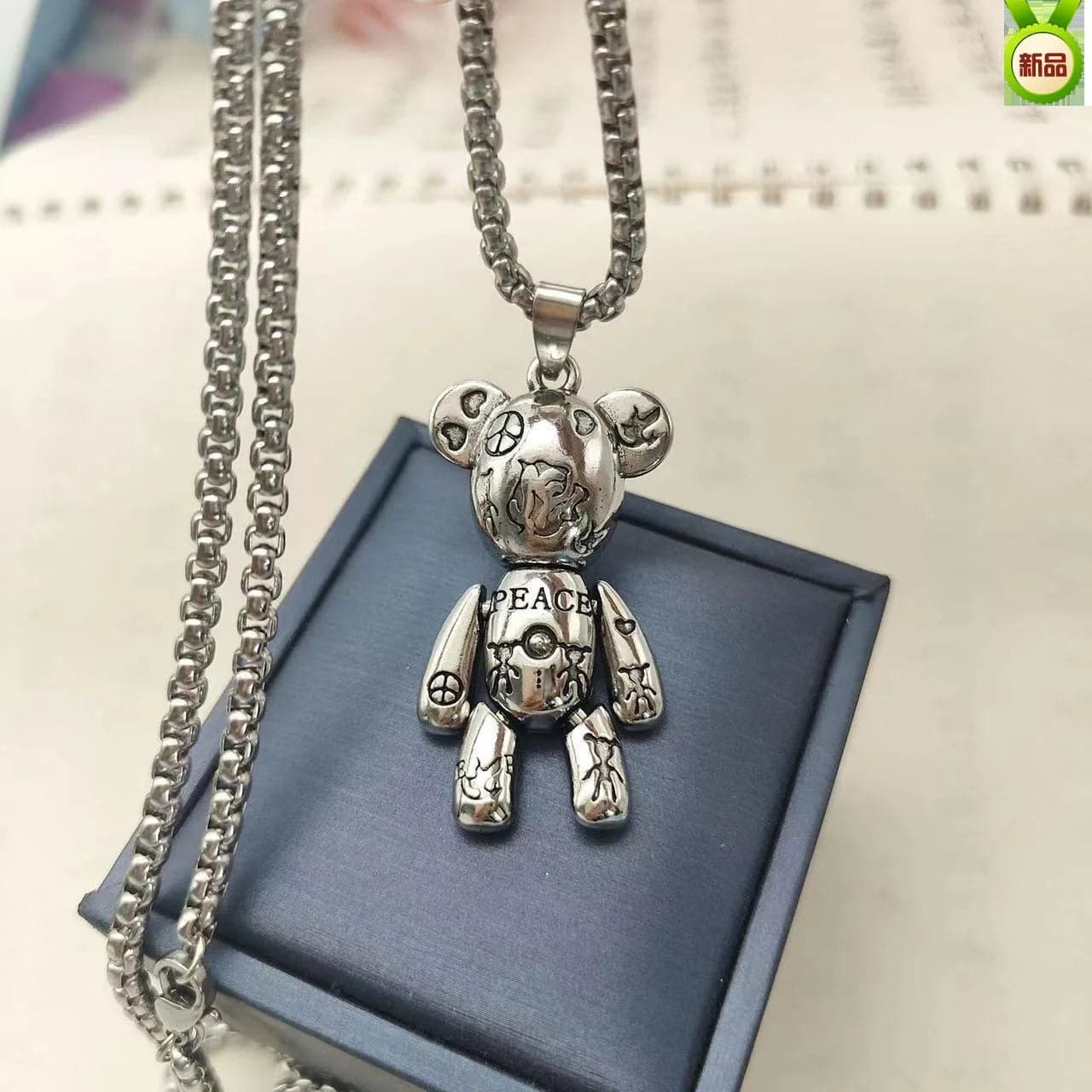 Movable Bear Pendant Titanium Steel Necklace Hip Hop Men and Women Punk Couple Sweater Chain Female Bracelet Earring Jewelry - Boutique Beauté Santé 