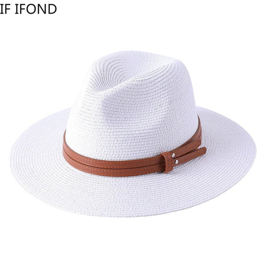 56-58-59-60CM New Natural Panama Soft Shaped Straw Hat Summer Women/Men Wide Brim Beach Sun Cap UV Protection Fedora Hat - Boutique Beauté Santé 