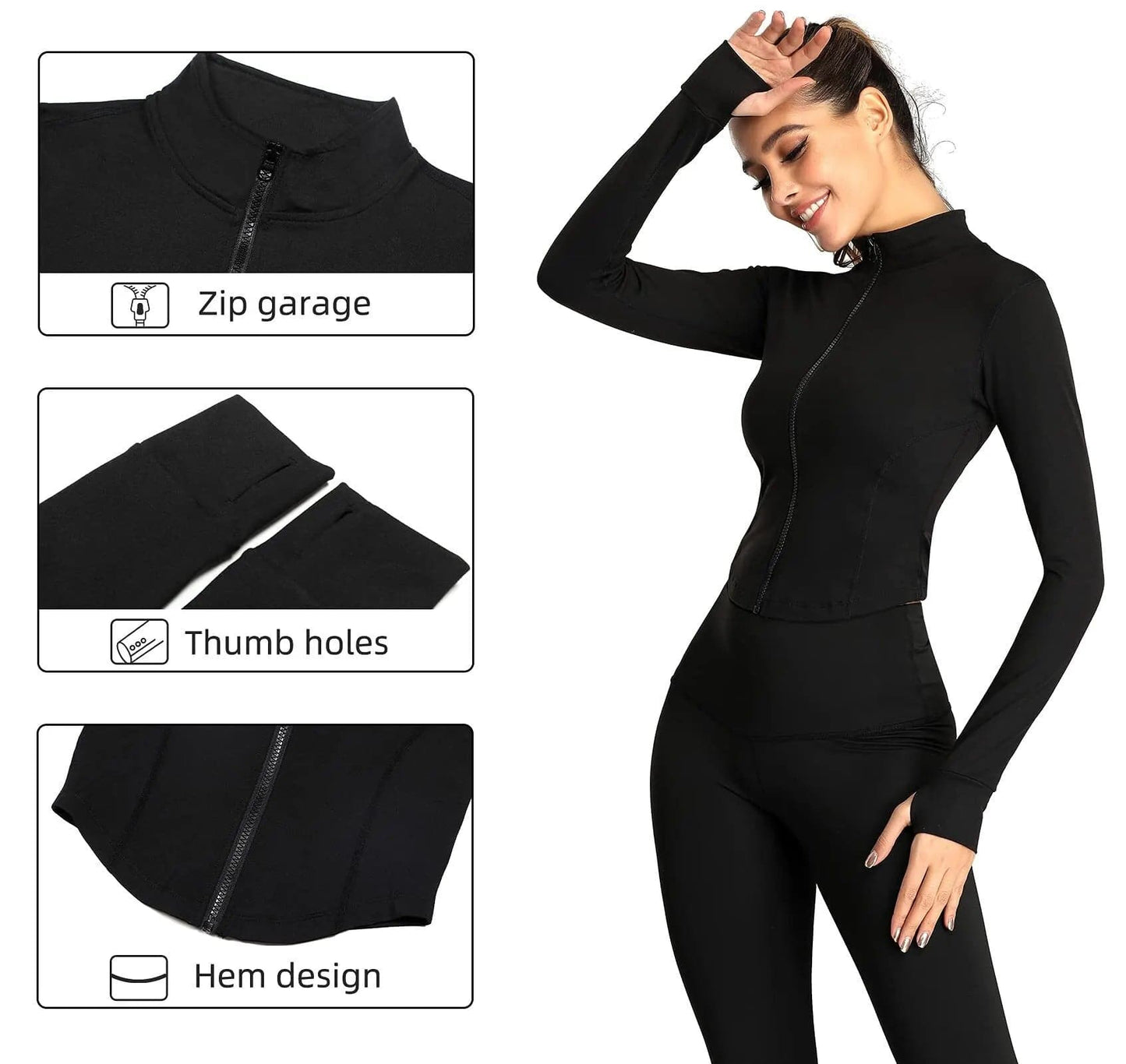 Women's Tracksuit Jacket Slim Fit Long Sleeved Fitness Coat Yoga Crop Tops With Thumb Holes Gym Jacket Workout Sweatshirts - Boutique Beauté Santé 