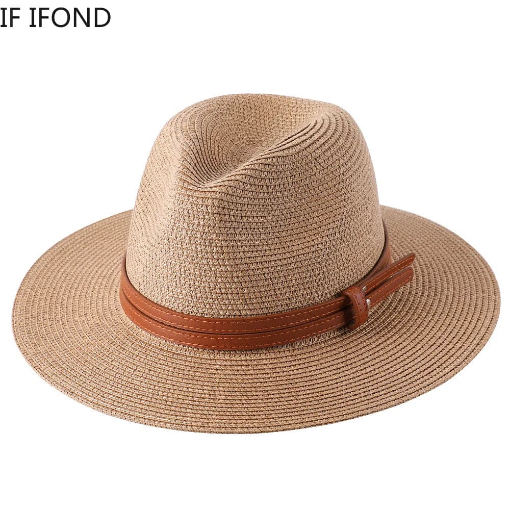 56-58-59-60CM New Natural Panama Soft Shaped Straw Hat Summer Women/Men Wide Brim Beach Sun Cap UV Protection Fedora Hat - Boutique Beauté Santé 